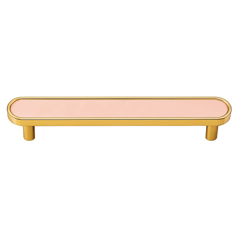 Poignée de meuble cuisine 150mm métal doré rose, finition brillante contemporaine