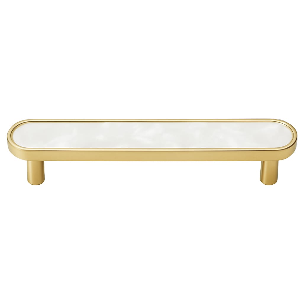 Poignée de meuble cuisine 150mm métal doré blanc, finition contemporaine
