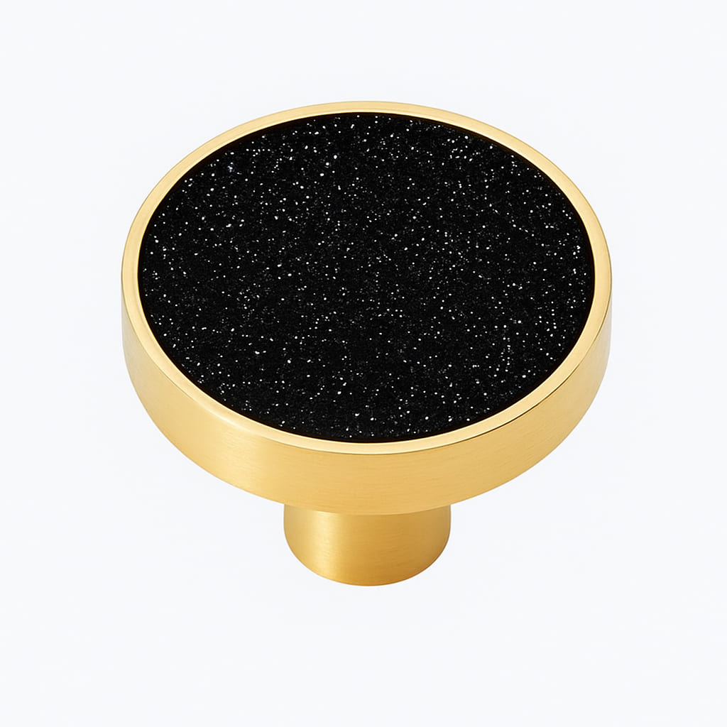 Poignée bouton 32mm métal bicolore doré et noir pour meuble de cuisine sur mesure