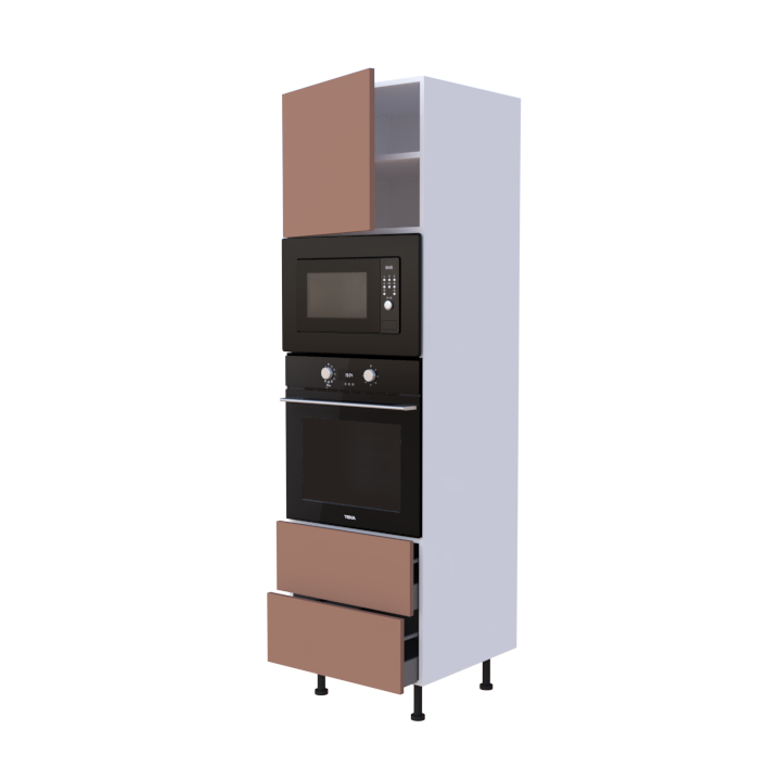 Colonne Four et micro onde + 2 casseroliers + 1 porte battante - Larg. 60cm - Haut. 215cm (pieds inclus)