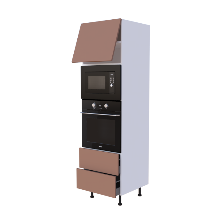 Colonne Four et micro onde + 2 casseroliers + 1 porte abattant - Larg. 60cm - Haut. 215cm (pieds inclus)