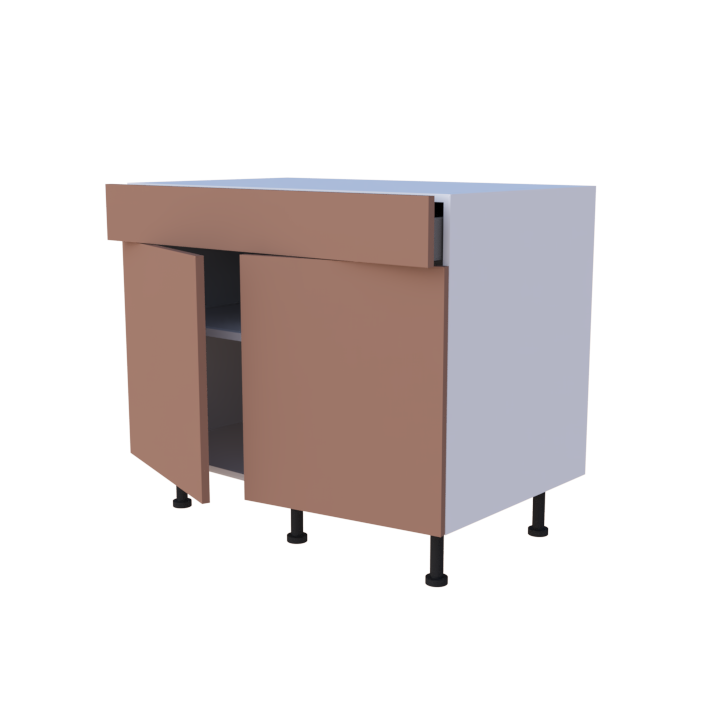 Meuble bas 2 portes + 1 tiroir - larg. 100 cm - Haut. 85cm (pieds inclus)