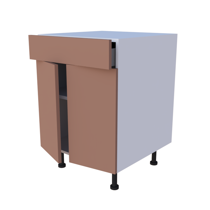 Meuble bas 2 portes + 1 tiroir - larg. 60 cm - Haut. 85cm (pieds inclus)