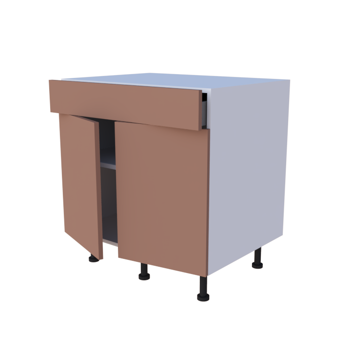 Meuble bas 2 portes + 1 tiroir - larg. 80 cm - faible profondeur - Haut. 85cm (pieds inclus)