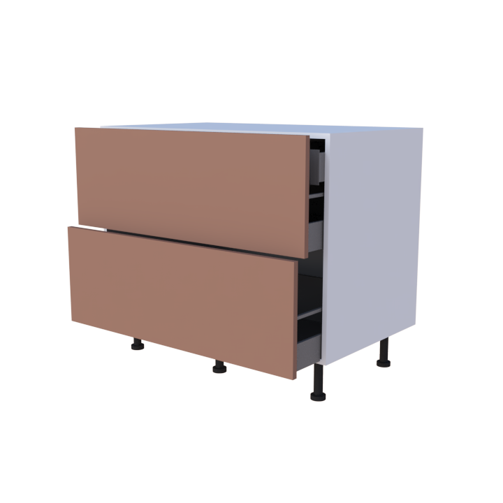 Meuble bas 2 casseroliers avec 1 tiroirs caché - larg. 100 cm - Haut. 85cm (pieds inclus)