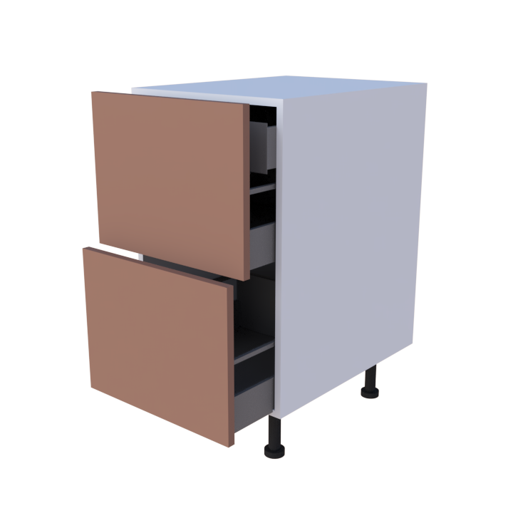 Meuble bas 2 casseroliers + 1 tiroir caché - Larg. 45cm - Haut. 85cm (pieds inclus)