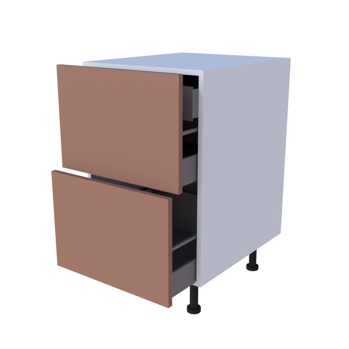 Meuble bas 2 casseroliers + 1 tiroir caché - Larg. 50cm - Haut. 85cm (pieds inclus)