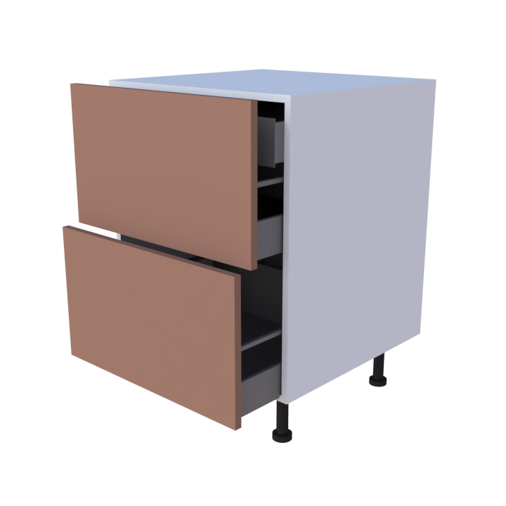 Meuble bas 2 casseroliers + 1 tiroir caché - Larg. 60cm - Haut. 85cm (pieds inclus)