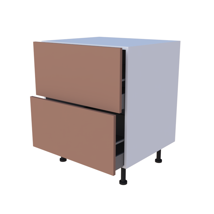 Meuble bas 2 casseroliers - Larg. 70cm - faible profondeur - Haut. 85cm (pieds inclus)