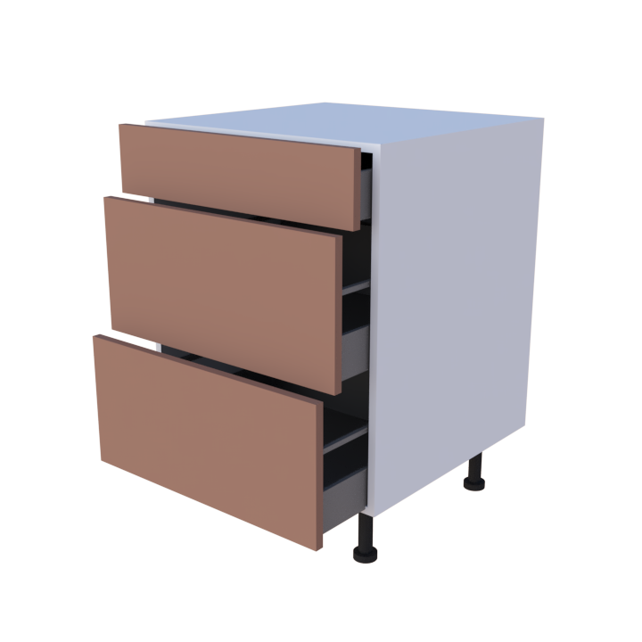 Meuble bas 3 casseroliers - larg. 60cm - faible profondeur - Haut. 85cm (pieds inclus)