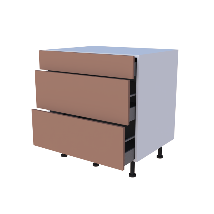 Meuble bas 3 casseroliers - larg. 80cm - faible profondeur - Haut. 85cm (pieds inclus)