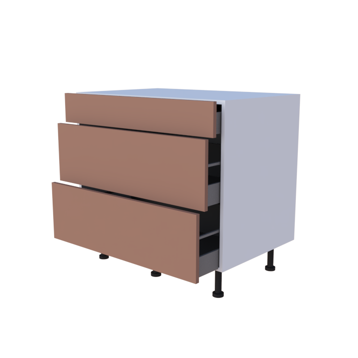 Meuble bas 3 casseroliers - larg. 90cm - Haut. 85cm (pieds inclus)
