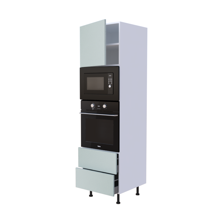 Colonne Four et micro onde + 2 casseroliers + 1 porte battante - Larg. 60cm - Haut. 215cm (pieds inclus)