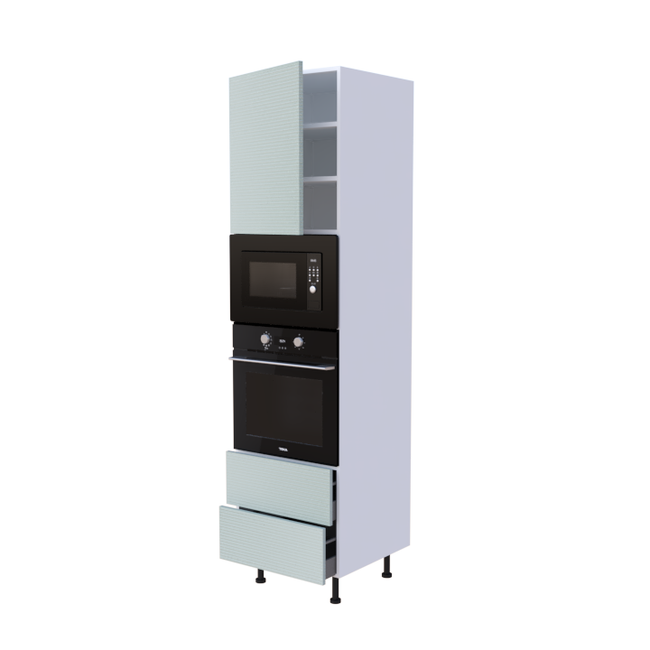 Colonne Four et micro onde + 2 casseroliers + 1 porte battante - Larg. 60cm - Haut. 235cm (pieds inclus)