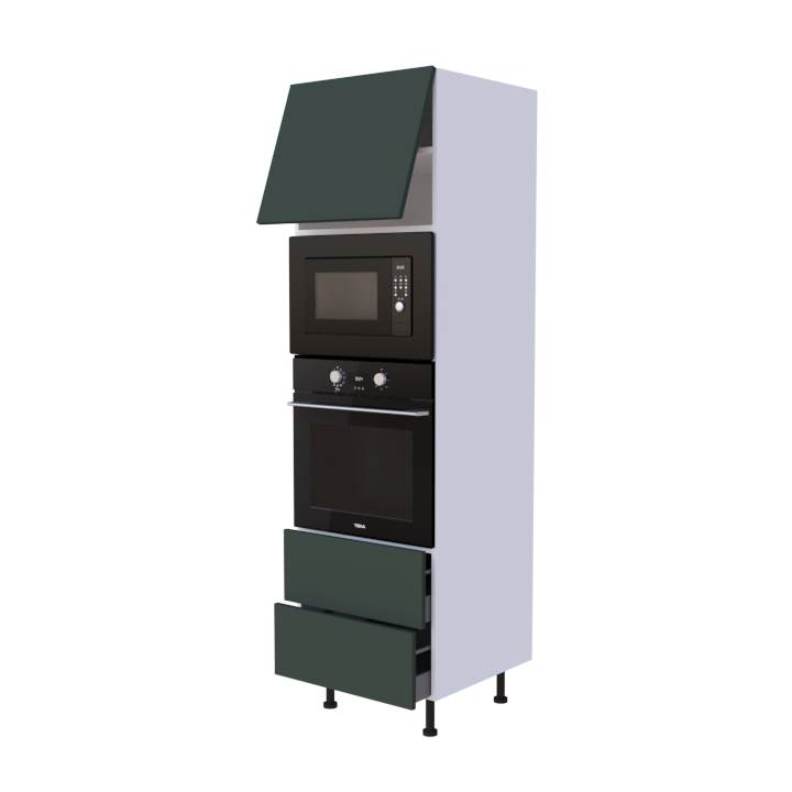 Colonne Four et micro onde + 2 casseroliers + 1 porte abattant - Larg. 60cm - Haut. 215cm (pieds inclus)