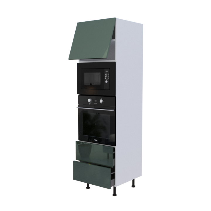 Colonne Four et micro onde + 2 casseroliers + 1 porte abattant - Larg. 60cm - Haut. 215cm (pieds inclus)