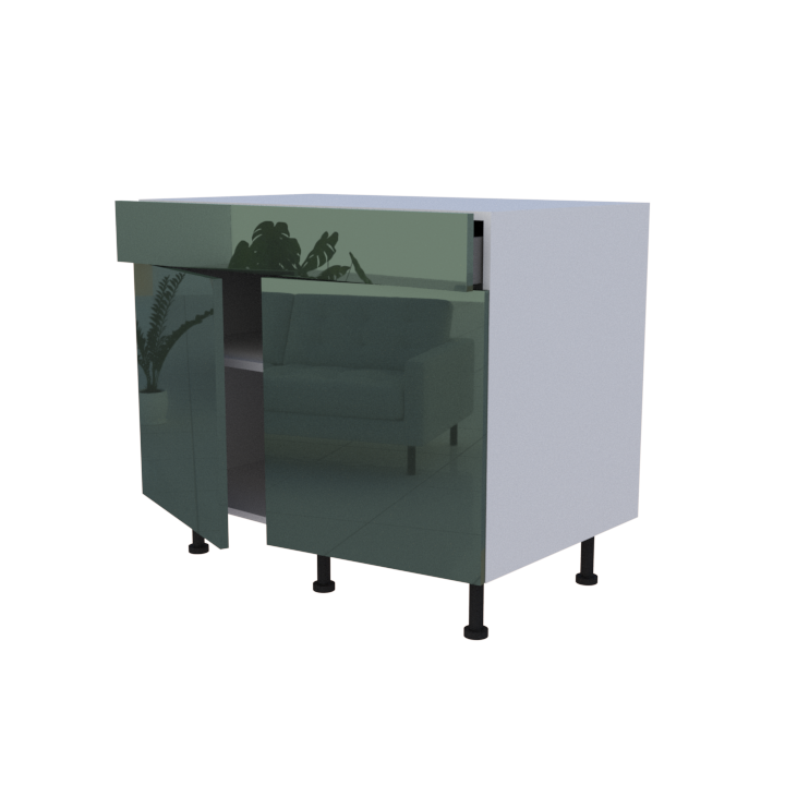 Meuble bas 2 portes + 1 tiroir - larg. 100 cm - Haut. 85cm (pieds inclus)