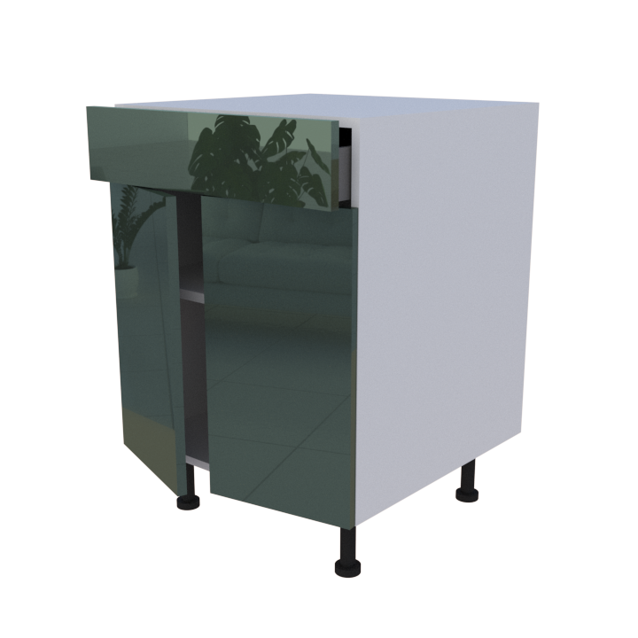Meuble bas 2 portes + 1 tiroir - larg. 60 cm - Haut. 85cm (pieds inclus)