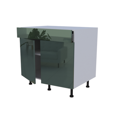 Meuble bas 2 portes + 1 tiroir - larg. 90 cm - Haut. 85cm (pieds inclus)