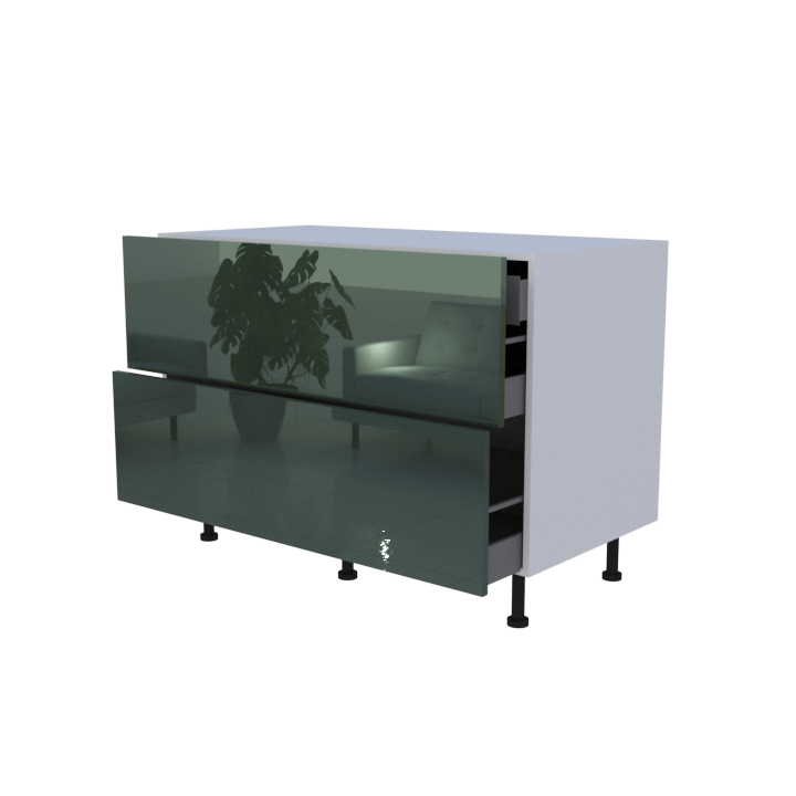 Meuble bas 2 casseroliers avec 1 tiroirs caché - larg. 120 cm - Haut. 85cm (pieds inclus)