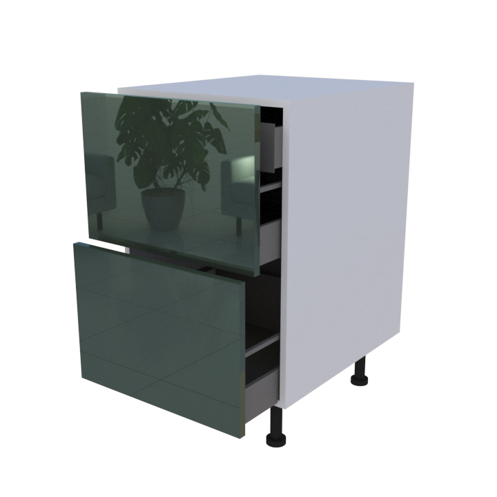 Meuble bas 2 casseroliers + 1 tiroir caché - Larg. 50cm - Haut. 85cm (pieds inclus)