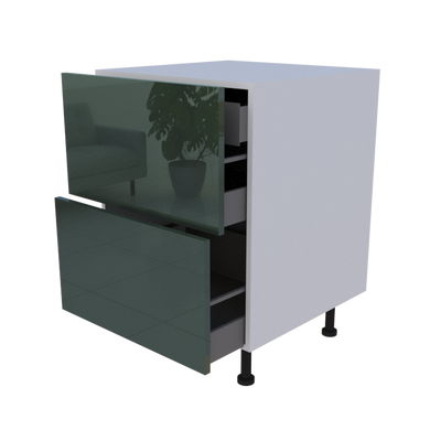 Meuble bas 2 casseroliers + 1 tiroir caché - Larg. 60cm - Haut. 85cm (pieds inclus)