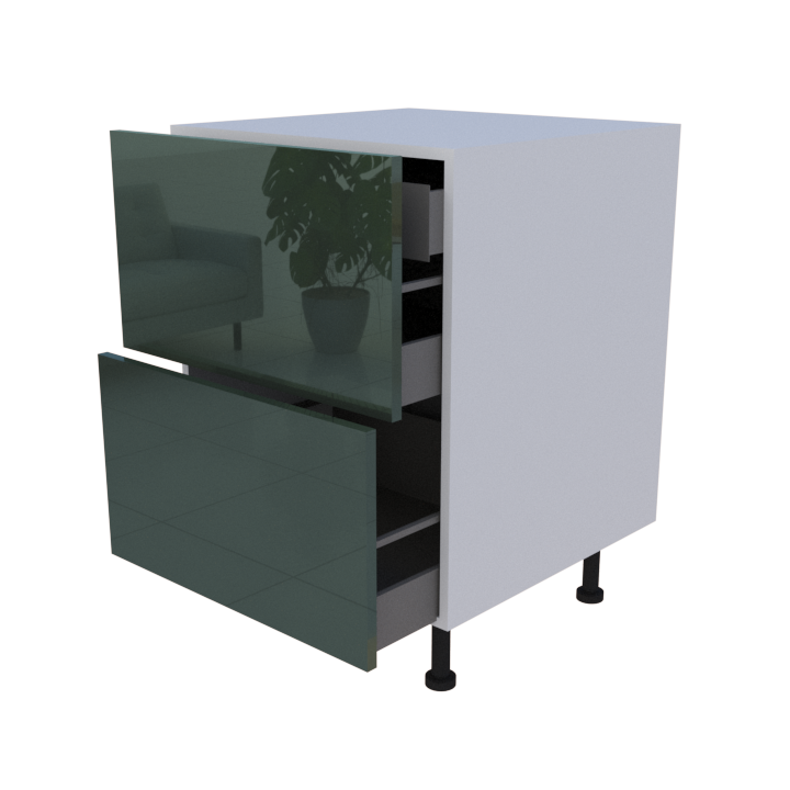Meuble bas 2 casseroliers + 1 tiroir caché - Larg. 60cm - Haut. 85cm (pieds inclus)