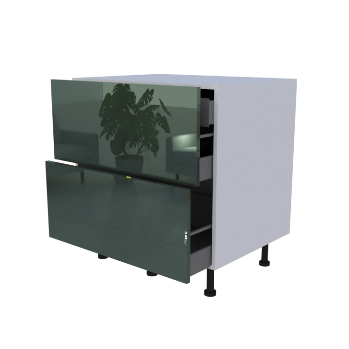 Meuble bas 2 casseroliers avec 1 tiroirs caché - larg. 80 cm - Haut. 85cm (pieds inclus)