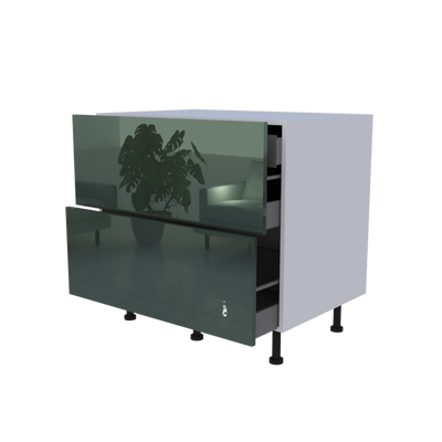 Meuble bas 2 casseroliers avec 1 tiroirs caché - larg. 90 cm - Haut. 85cm (pieds inclus)