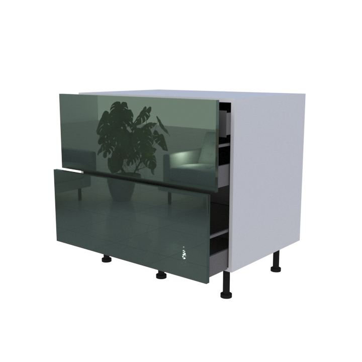 Meuble bas 2 casseroliers avec 1 tiroirs caché - larg. 90 cm - Haut. 85cm (pieds inclus)