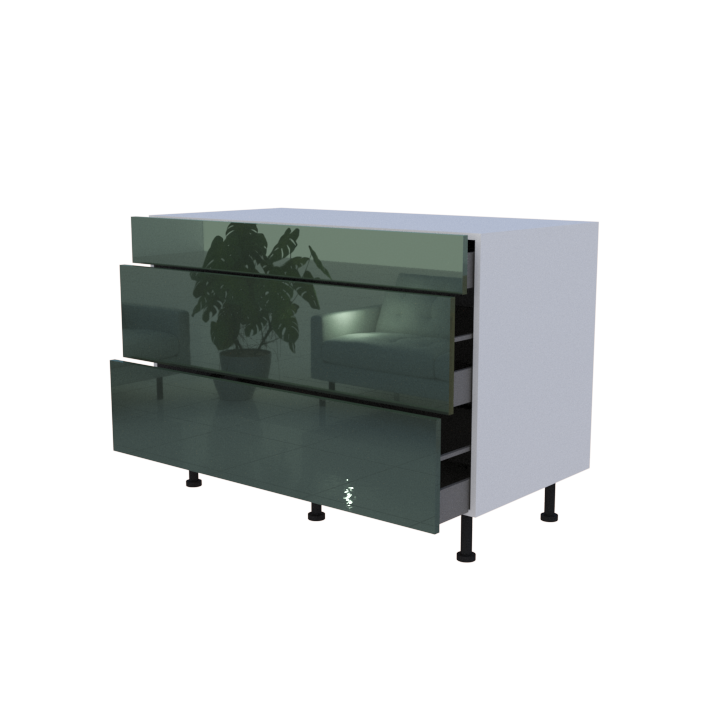 Meuble bas 3 casseroliers - larg. 120cm - Haut. 85cm (pieds inclus)