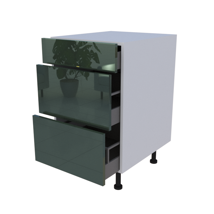 Meuble bas 3 casseroliers - larg. 50cm - Haut. 85cm (pieds inclus)
