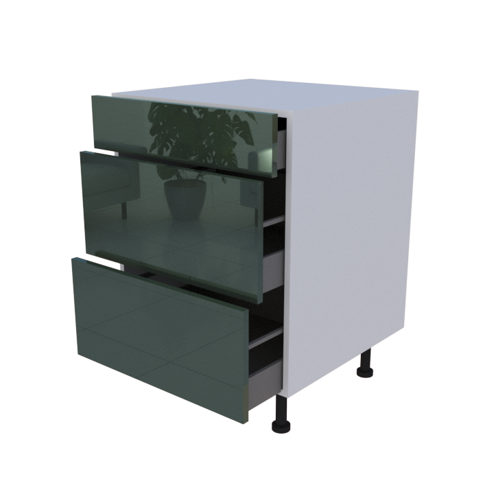 Meuble bas 3 casseroliers - larg. 60cm - Haut. 85cm (pieds inclus)