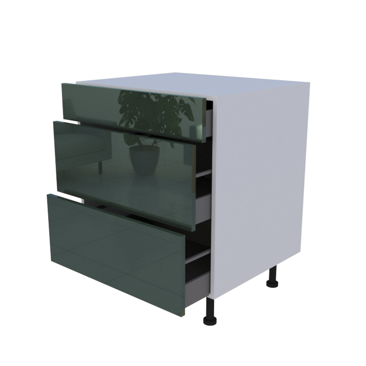 Meuble bas 3 casseroliers - larg. 70cm - Haut. 85cm (pieds inclus)