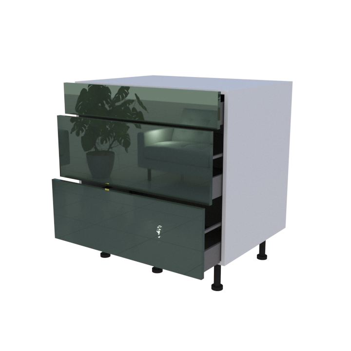 Meuble bas 3 casseroliers - larg. 80cm - Haut. 85cm (pieds inclus)