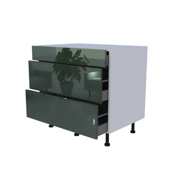 Meuble bas 3 casseroliers - larg. 90cm - Haut. 85cm (pieds inclus)