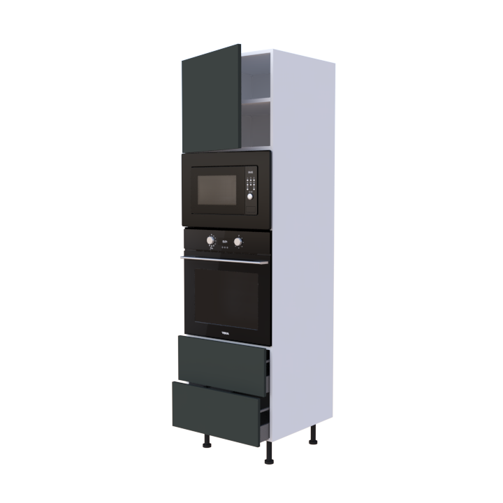 Colonne Four et micro onde + 2 casseroliers + 1 porte battante - Larg. 60cm - Haut. 215cm (pieds inclus)