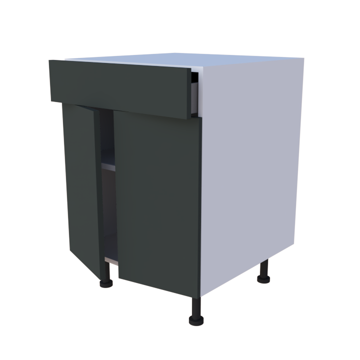 Meuble bas 2 portes + 1 tiroir - larg. 60 cm - Haut. 85cm (pieds inclus)