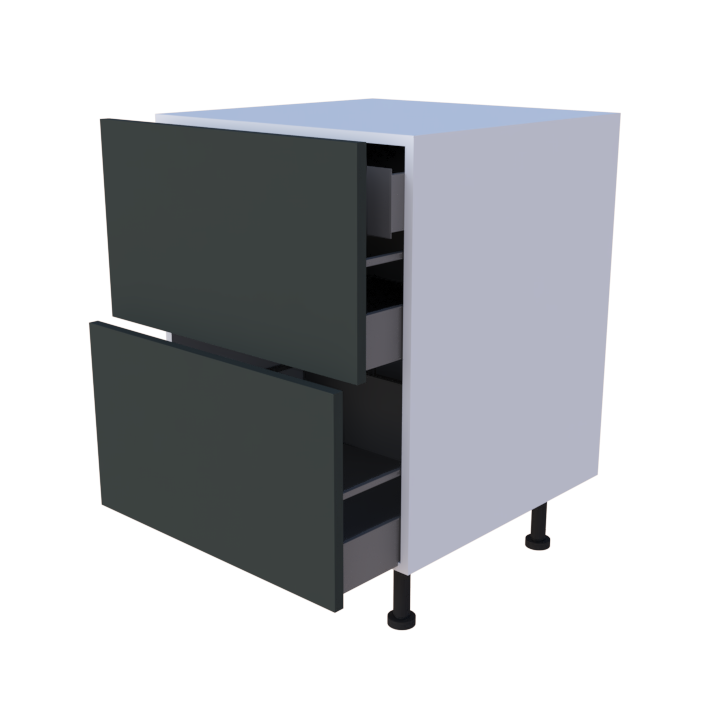 Meuble bas 2 casseroliers + 1 tiroir caché - Larg. 60cm - Haut. 85cm (pieds inclus)