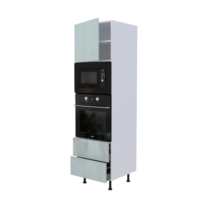 Colonne Four et micro onde + 2 casseroliers + 1 porte battante - Larg. 60cm - Haut. 215cm (pieds inclus)