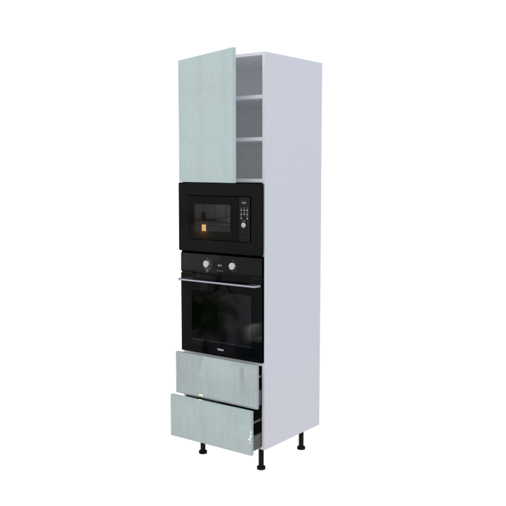 Colonne Four et micro onde + 2 casseroliers + 1 porte battante - Larg. 60cm - Haut. 235cm (pieds inclus)