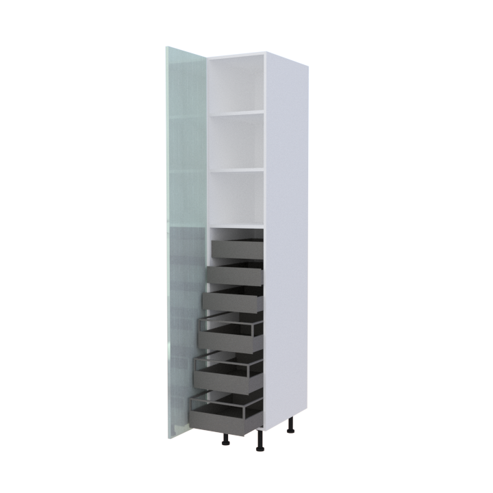 Colonne 1 porte + 6 tiroirs intérieurs - Larg. 40cm - Haut. 235cm (pieds inclus)