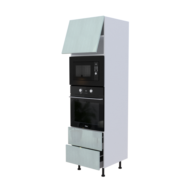 Colonne Four et micro onde + 2 casseroliers + 1 porte abattant - Larg. 60cm - Haut. 215cm (pieds inclus)