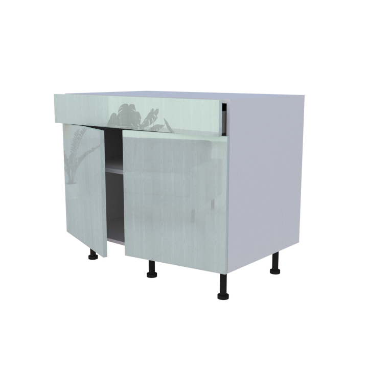 Meuble bas 2 portes + 1 tiroir - larg. 100 cm - Haut. 85cm (pieds inclus)