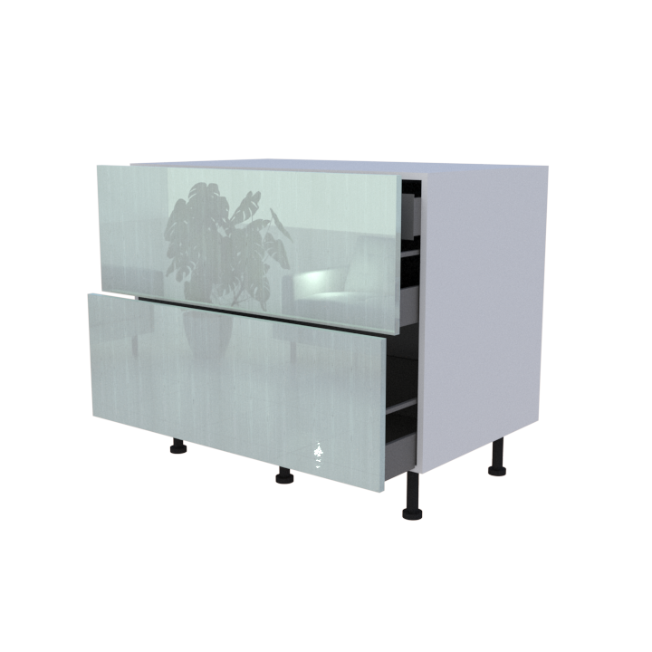 Meuble bas 2 casseroliers avec 1 tiroirs caché - larg. 100 cm - Haut. 85cm (pieds inclus)