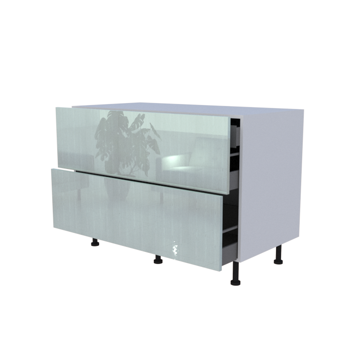 Meuble bas 2 casseroliers avec 1 tiroirs caché - larg. 120 cm - Haut. 85cm (pieds inclus)