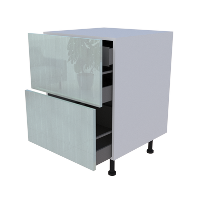 Meuble bas 2 casseroliers + 1 tiroir caché - Larg. 60cm - Haut. 85cm (pieds inclus)