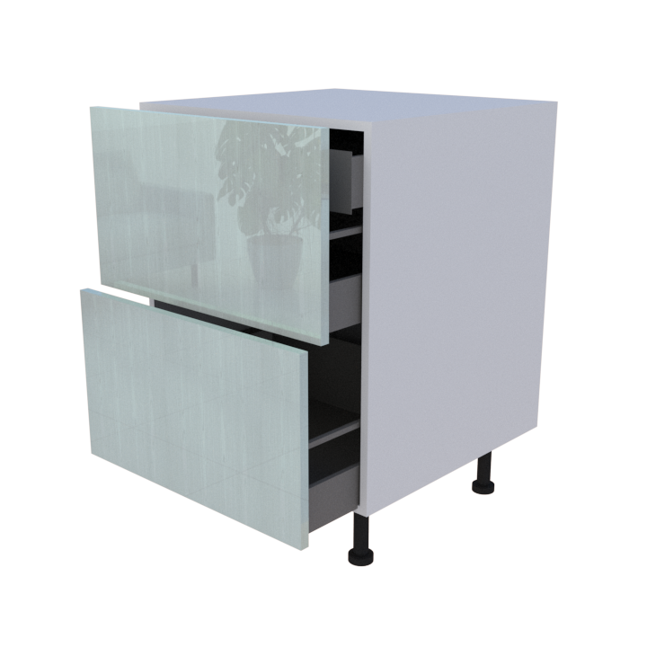Meuble bas 2 casseroliers + 1 tiroir caché - Larg. 60cm - Haut. 85cm (pieds inclus)