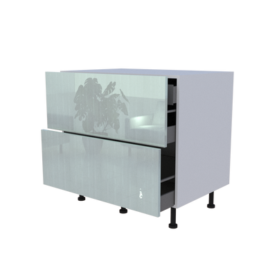 Meuble bas 2 casseroliers avec 1 tiroirs caché - larg. 90 cm - Haut. 85cm (pieds inclus)