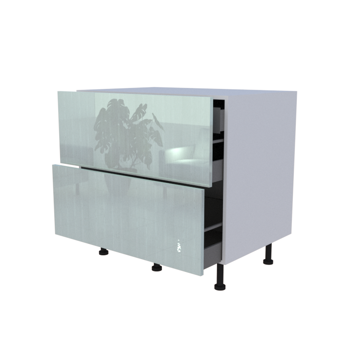 Meuble bas 2 casseroliers avec 1 tiroirs caché - larg. 90 cm - Haut. 85cm (pieds inclus)
